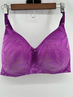 Cacique Beautiful Purple Leaf-Pattern Wireless Bra Women's Size 44C